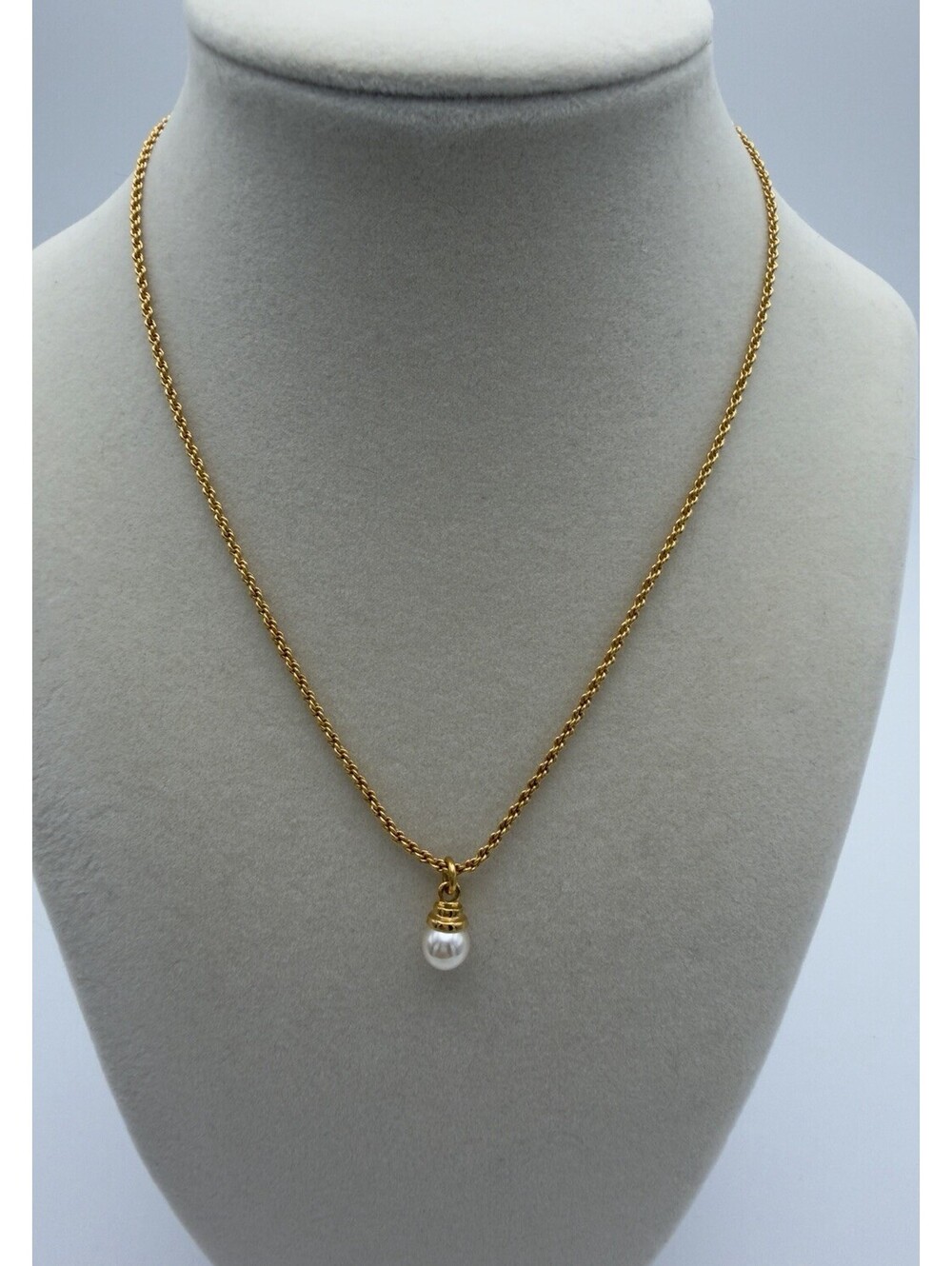 Authentic Christian Dior Vintage Necklace Faux Pearl Pendant Gold Plated